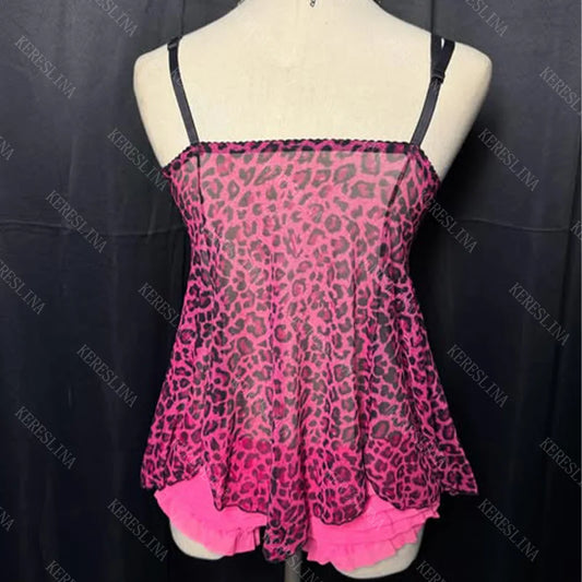 Leopard Print Mesh Women's Sleeveless Camisole