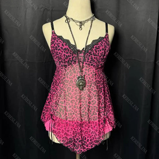 Leopard Print Mesh Women's Sleeveless Camisole